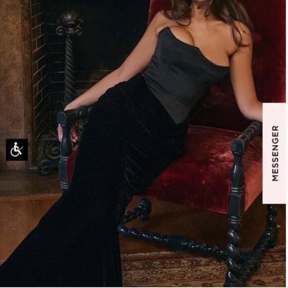 PERSEPHONE BLACK VELVET STRAPLESS DRESS - Picture 2 of 5